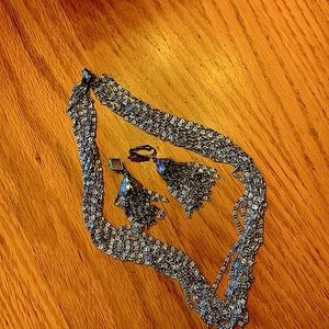 Silver Necklace and Clip On Earring Set